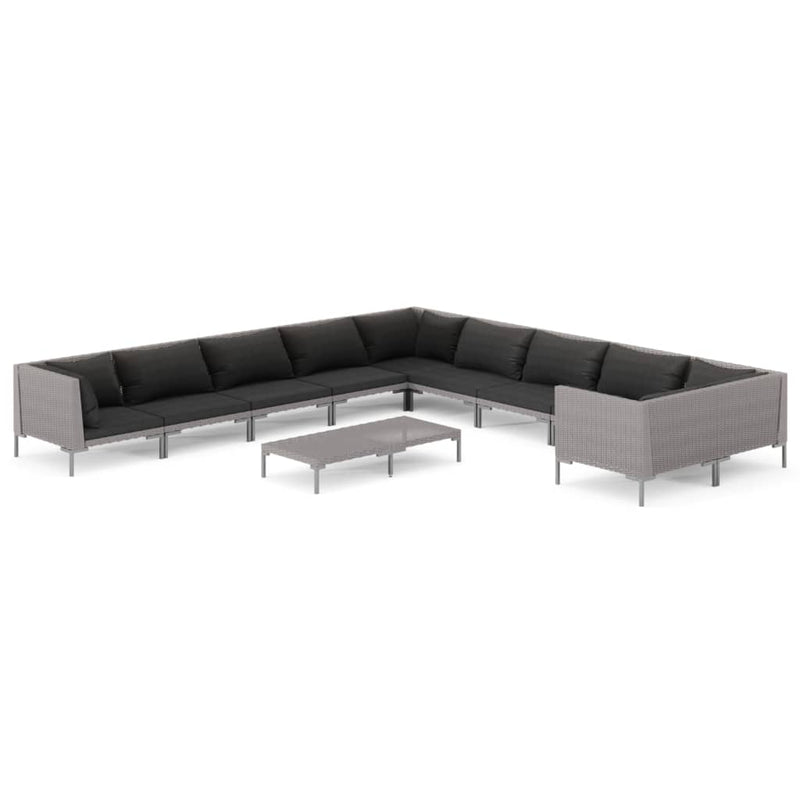 11 Piece Garden Lounge Set with Cushions Poly Rattan Dark Grey Payday Deals