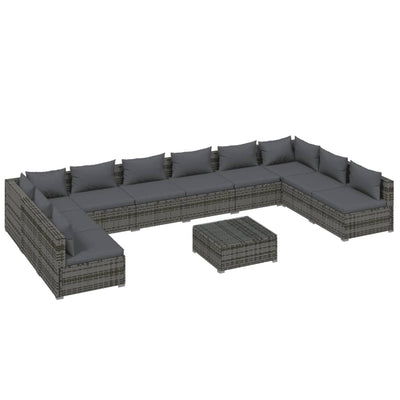 11 Piece Garden Lounge Set with Cushions Poly Rattan Grey Payday Deals