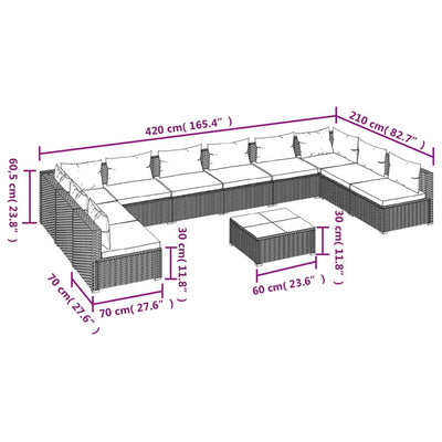 11 Piece Garden Lounge Set with Cushions Poly Rattan Grey Payday Deals