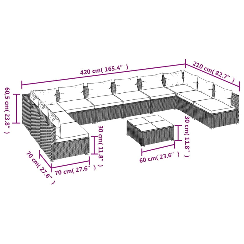 11 Piece Garden Lounge Set with Cushions Poly Rattan Grey Payday Deals