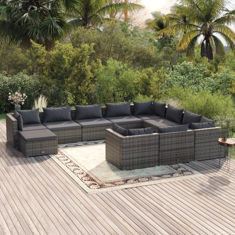11 Piece Garden Lounge Set with Cushions Poly Rattan Grey Payday Deals