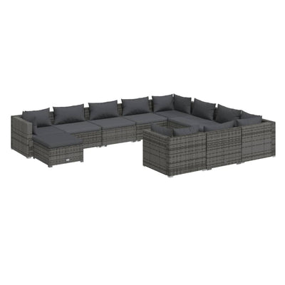 11 Piece Garden Lounge Set with Cushions Poly Rattan Grey Payday Deals