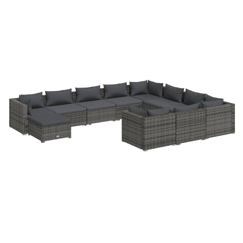 11 Piece Garden Lounge Set with Cushions Poly Rattan Grey Payday Deals