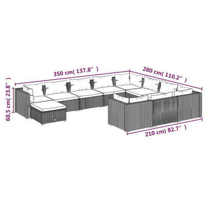 11 Piece Garden Lounge Set with Cushions Poly Rattan Grey Payday Deals