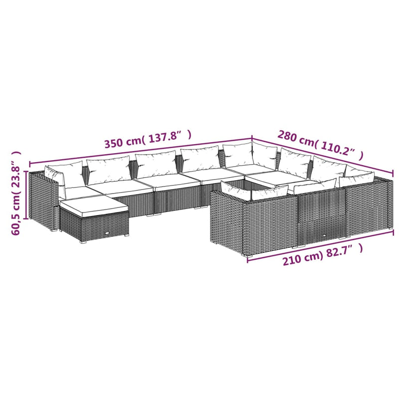 11 Piece Garden Lounge Set with Cushions Poly Rattan Grey Payday Deals