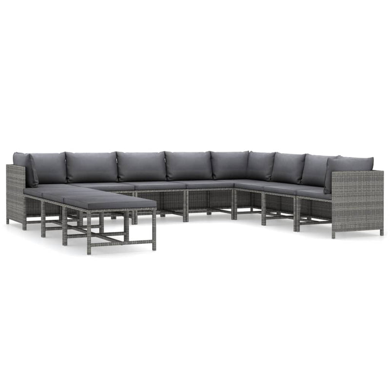 11 Piece Garden Lounge Set with Cushions Poly Rattan Grey Payday Deals