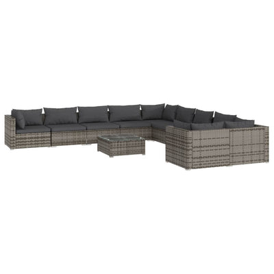 11 Piece Garden Lounge Set with Cushions Poly Rattan Grey Payday Deals