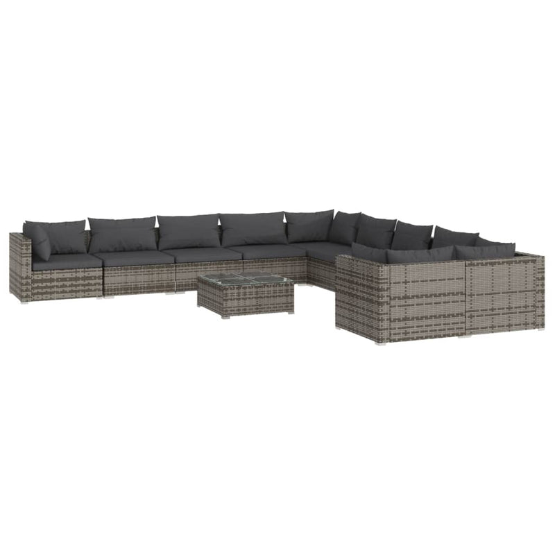 11 Piece Garden Lounge Set with Cushions Poly Rattan Grey Payday Deals