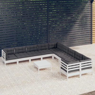 11 Piece Garden Lounge Set with Cushions White Pinewood Payday Deals