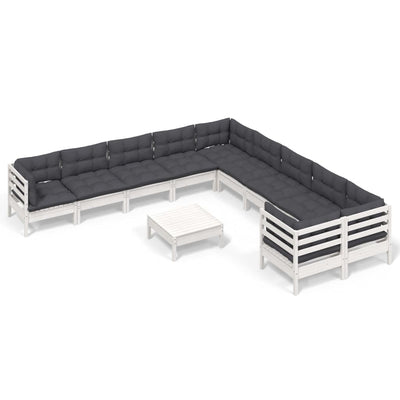 11 Piece Garden Lounge Set with Cushions White Pinewood Payday Deals