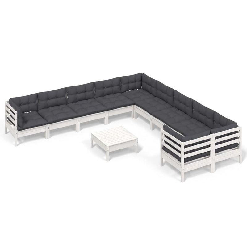 11 Piece Garden Lounge Set with Cushions White Pinewood Payday Deals