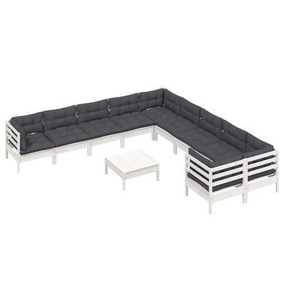 11 Piece Garden Lounge Set with Cushions White Pinewood Payday Deals