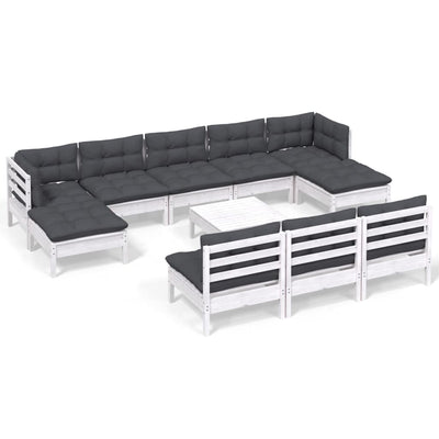 11 Piece Garden Lounge Set with Cushions White Pinewood Payday Deals