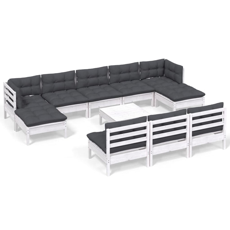 11 Piece Garden Lounge Set with Cushions White Pinewood Payday Deals
