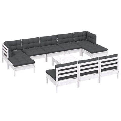 11 Piece Garden Lounge Set with Cushions White Pinewood Payday Deals