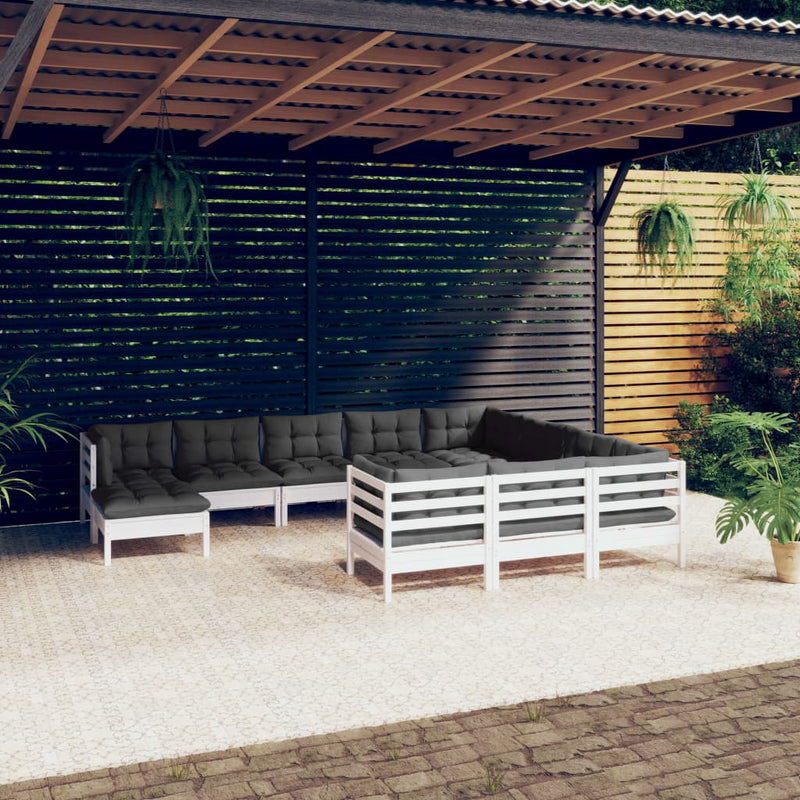 11 Piece Garden Lounge Set with Cushions White Pinewood Payday Deals