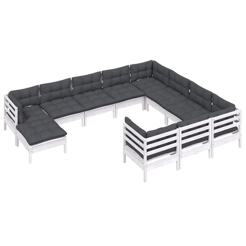 11 Piece Garden Lounge Set with Cushions White Pinewood Payday Deals