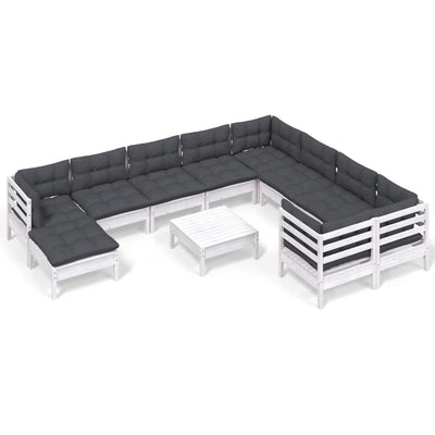 11 Piece Garden Lounge Set with Cushions White Pinewood Payday Deals