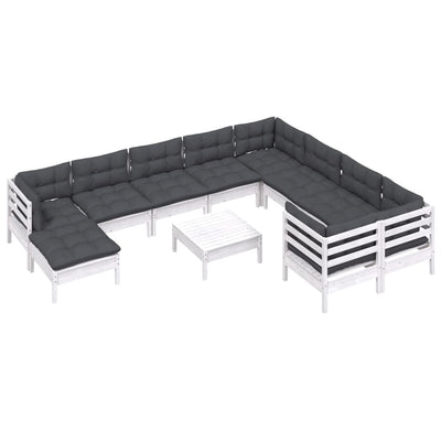 11 Piece Garden Lounge Set with Cushions White Pinewood Payday Deals
