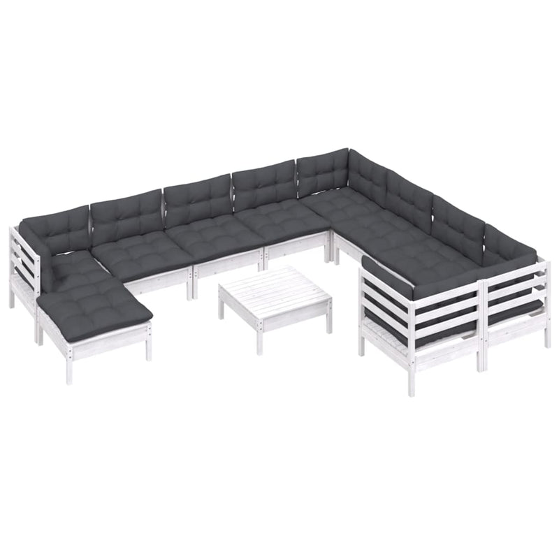 11 Piece Garden Lounge Set with Cushions White Pinewood Payday Deals