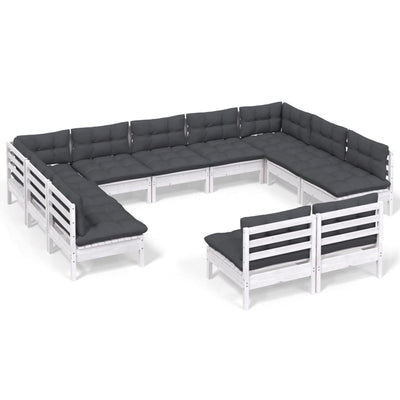 11 Piece Garden Lounge Set with Cushions White Solid Pinewood Payday Deals