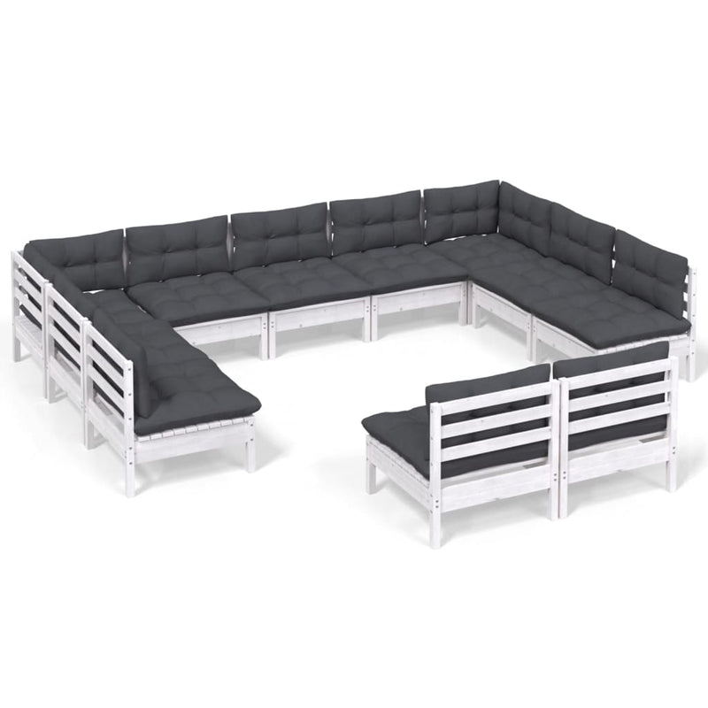 11 Piece Garden Lounge Set with Cushions White Solid Pinewood Payday Deals