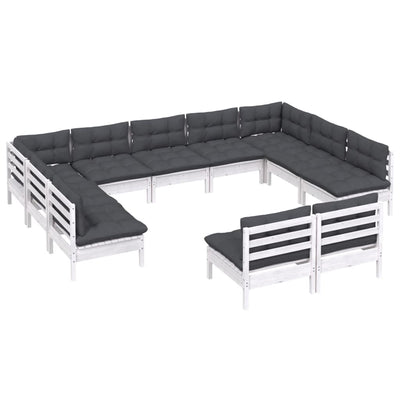 11 Piece Garden Lounge Set with Cushions White Solid Pinewood Payday Deals