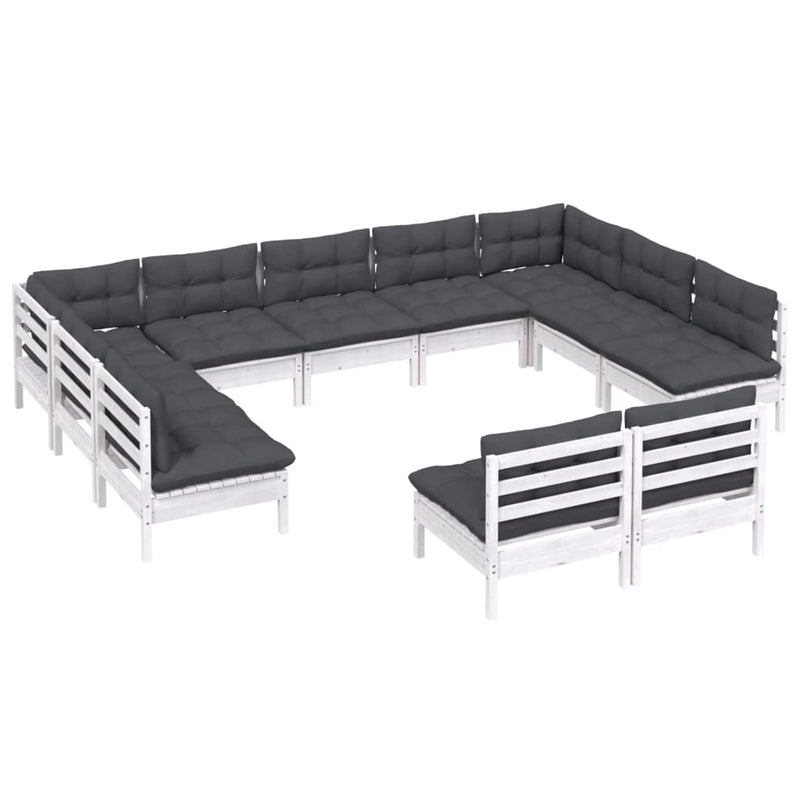 11 Piece Garden Lounge Set with Cushions White Solid Pinewood Payday Deals