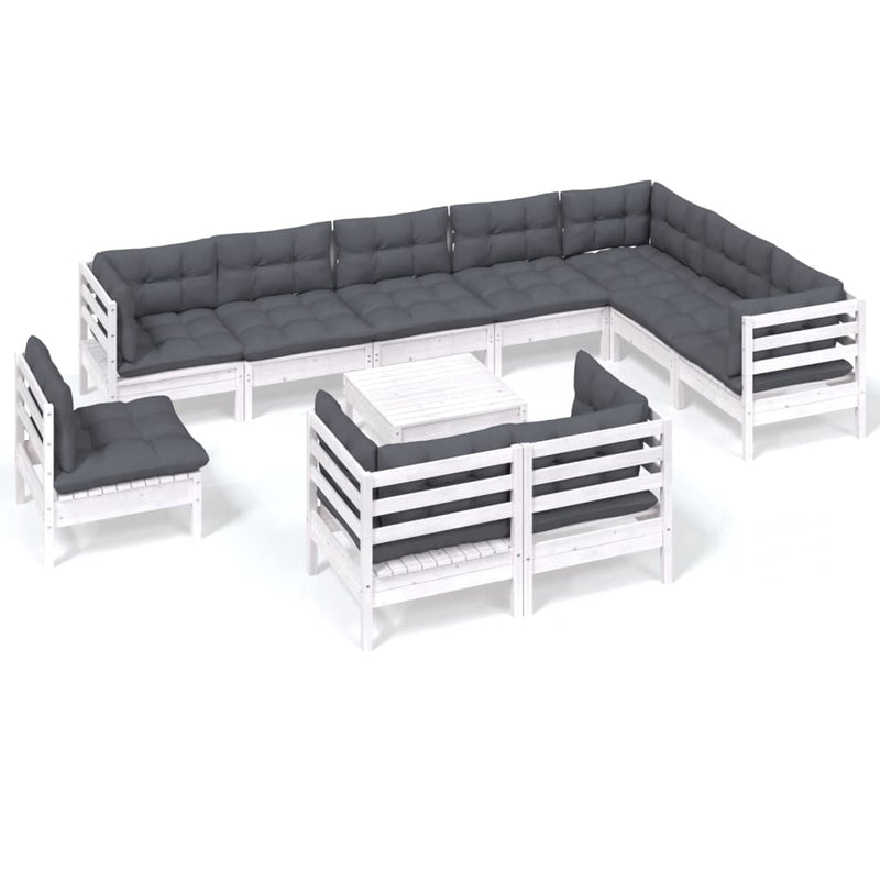 11 Piece Garden Lounge Set with Cushions White Solid Pinewood Payday Deals
