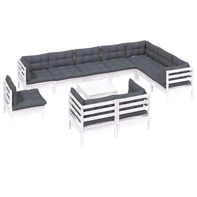 11 Piece Garden Lounge Set with Cushions White Solid Pinewood Payday Deals