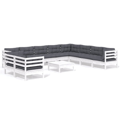11 Piece Garden Lounge Set with Cushions White Solid Pinewood Payday Deals