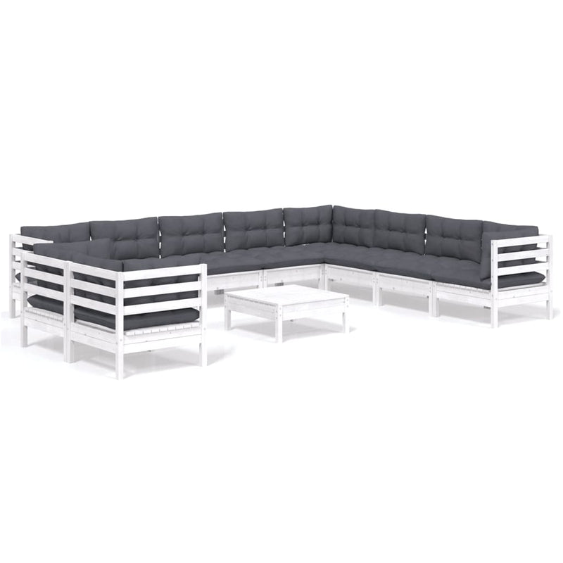 11 Piece Garden Lounge Set with Cushions White Solid Pinewood Payday Deals
