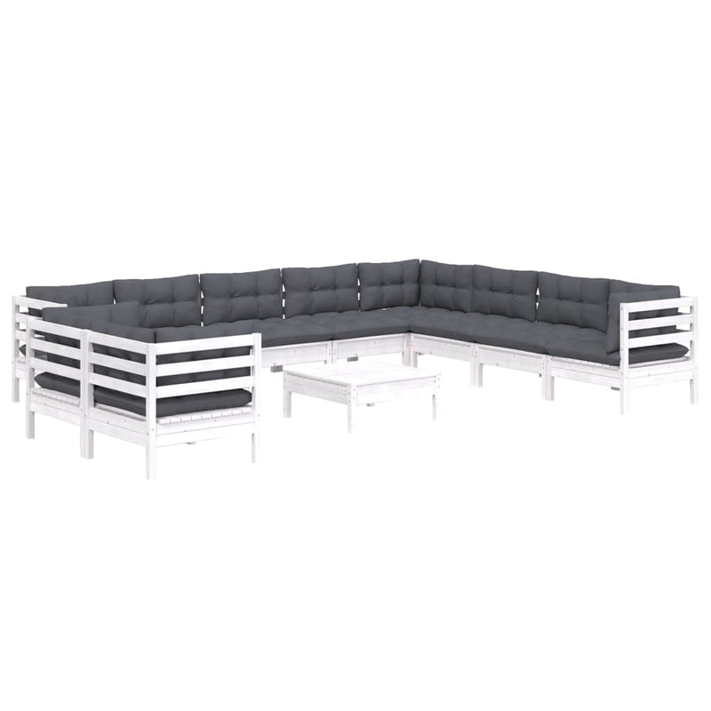 11 Piece Garden Lounge Set with Cushions White Solid Pinewood Payday Deals