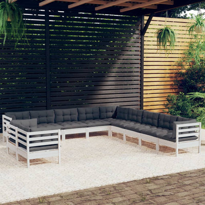 11 Piece Garden Lounge Set with Cushions White Solid Pinewood Payday Deals