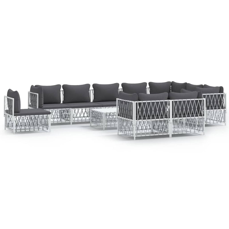 11 Piece Garden Lounge Set with Cushions White Steel Payday Deals