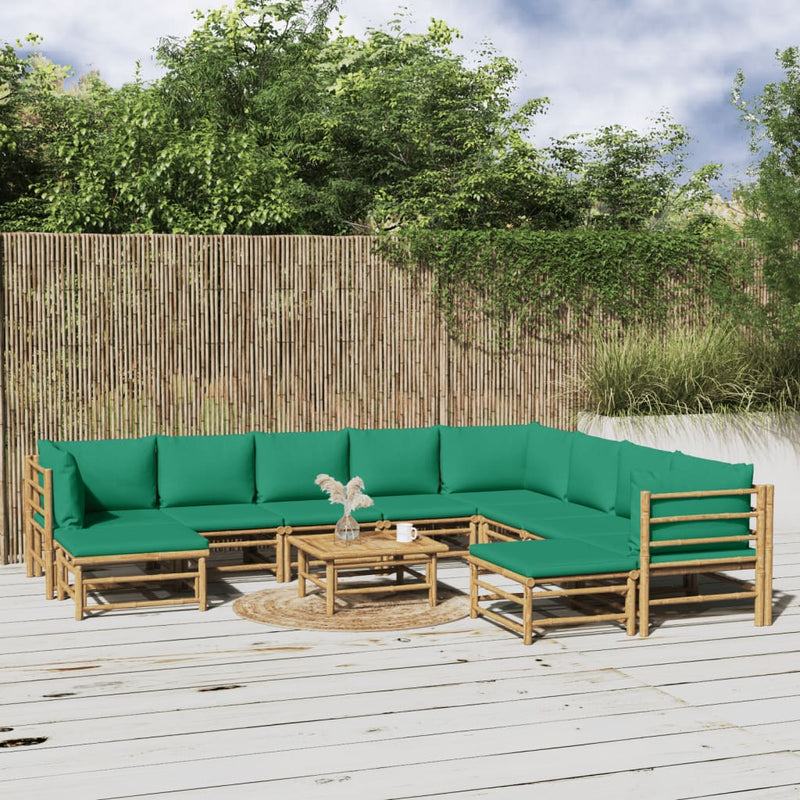 11 Piece Garden Lounge Set with Green Cushions  Bamboo Payday Deals
