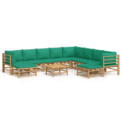 11 Piece Garden Lounge Set with Green Cushions  Bamboo Payday Deals