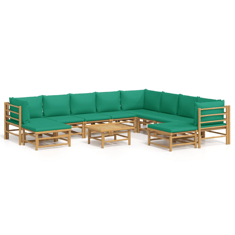 11 Piece Garden Lounge Set with Green Cushions  Bamboo Payday Deals
