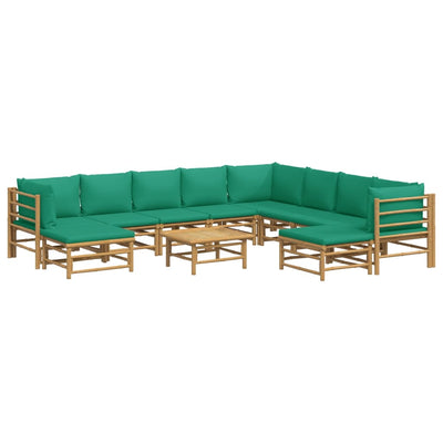 11 Piece Garden Lounge Set with Green Cushions  Bamboo Payday Deals