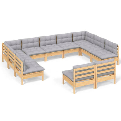 11 Piece Garden Lounge Set with Grey Cushions Solid Pinewood Payday Deals