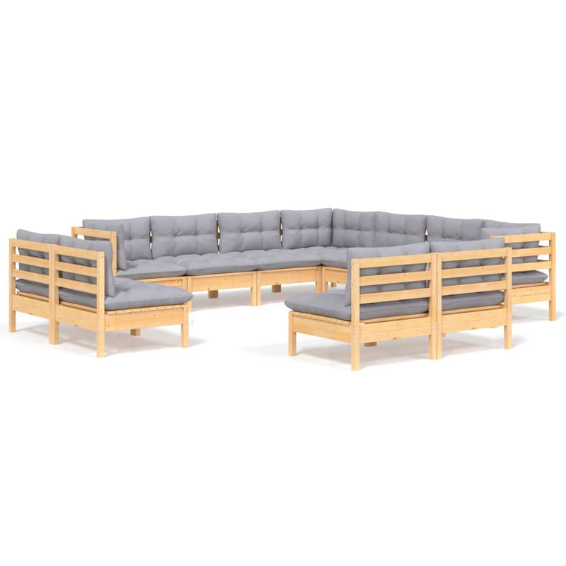 11 Piece Garden Lounge Set with Grey Cushions Solid Pinewood Payday Deals