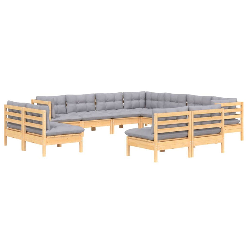 11 Piece Garden Lounge Set with Grey Cushions Solid Pinewood Payday Deals