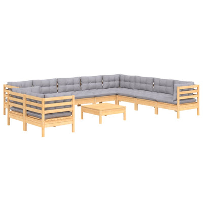 11 Piece Garden Lounge Set with Grey Cushions Solid Pinewood Payday Deals