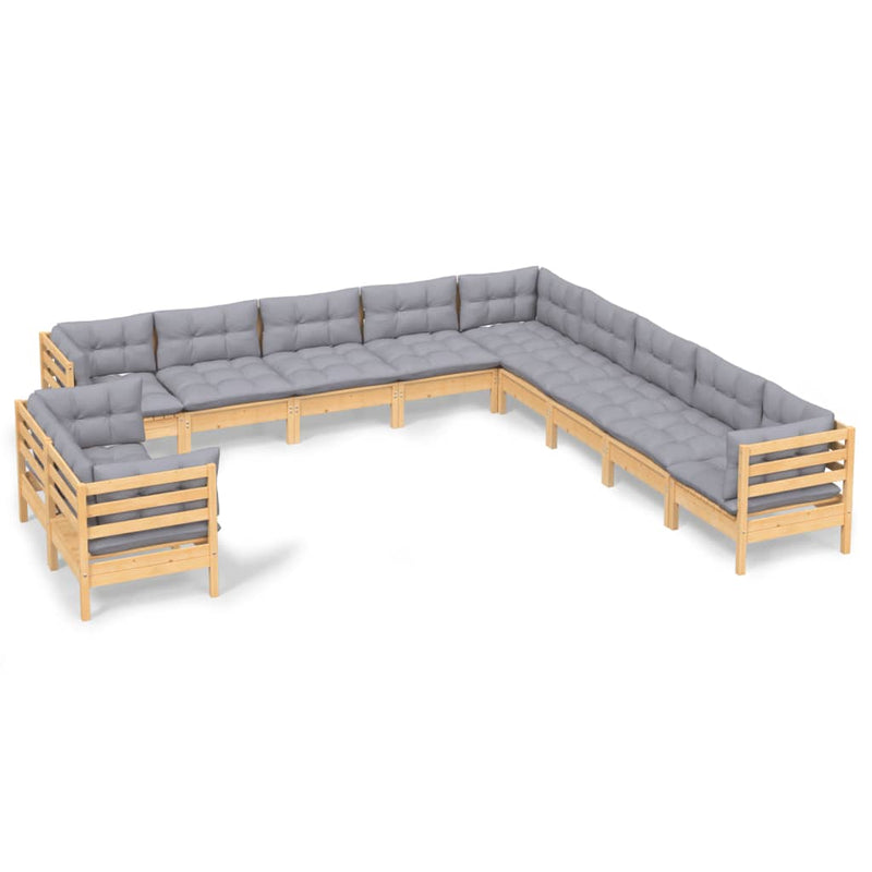 11 Piece Garden Lounge Set with Grey Cushions Solid Pinewood Payday Deals