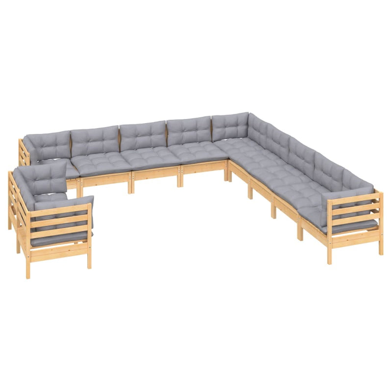 11 Piece Garden Lounge Set with Grey Cushions Solid Pinewood Payday Deals