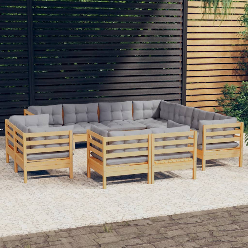 11 Piece Garden Lounge Set with Grey Cushions Solid Pinewood Payday Deals