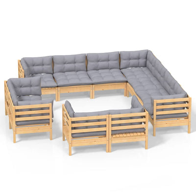 11 Piece Garden Lounge Set with Grey Cushions Solid Pinewood Payday Deals