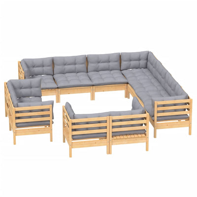 11 Piece Garden Lounge Set with Grey Cushions Solid Pinewood Payday Deals