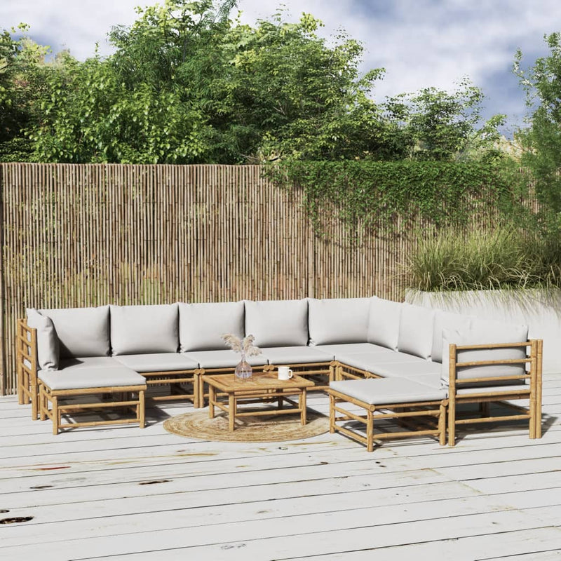 11 Piece Garden Lounge Set with Light Grey Cushions Bamboo Payday Deals