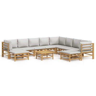 11 Piece Garden Lounge Set with Light Grey Cushions Bamboo Payday Deals